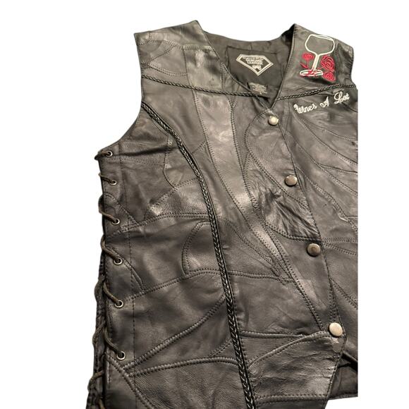 Diamond Plate Buffalo Leather Vest Women’s size S Wine A Lot Motorcycle Vest - Picture 7 of 9